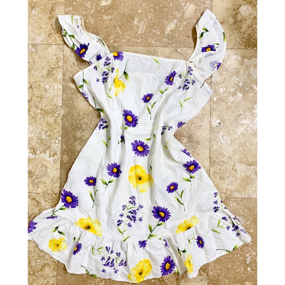 Forever 21 Floral Prpl Yllw Peasant Ruffle Dress L